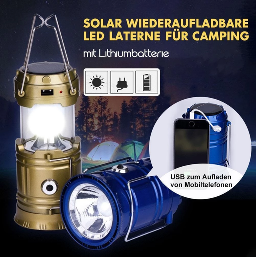 Solar wiederaufladbare LED Laterne für Camping, mit Lithiumbatterie