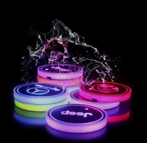 LED Farbwechsel Auto Cup Holder Lichter mit Logo zwei Stück